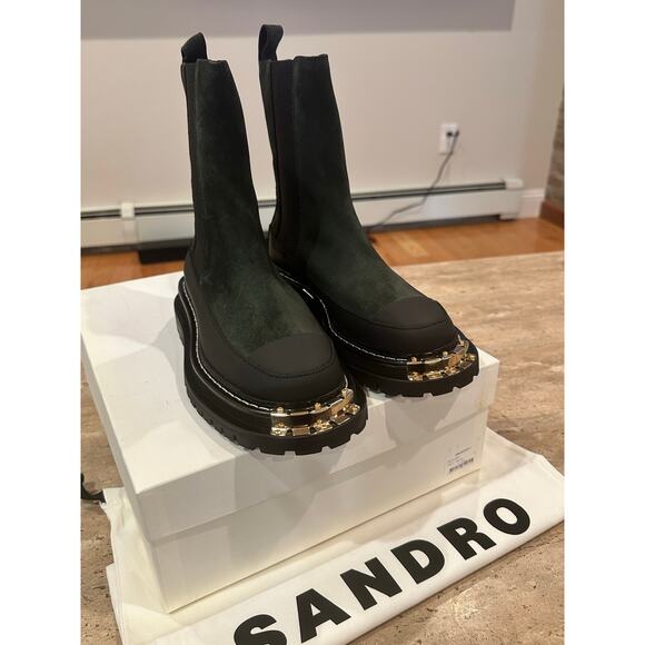 NEW Sandro Liam Chelsea Boot Green Leather Size 36 - Picture 6 of 10
